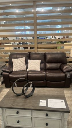 Leather power reclining sofa set