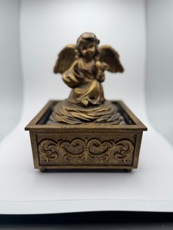 Vintage Bronze-Tone Angel Figurine Fountain