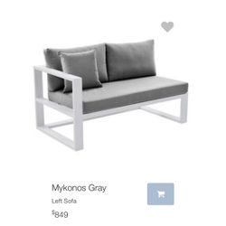 Patio Porch Lounge Sofa White Aluminum Gray Cushions & End Table Mint