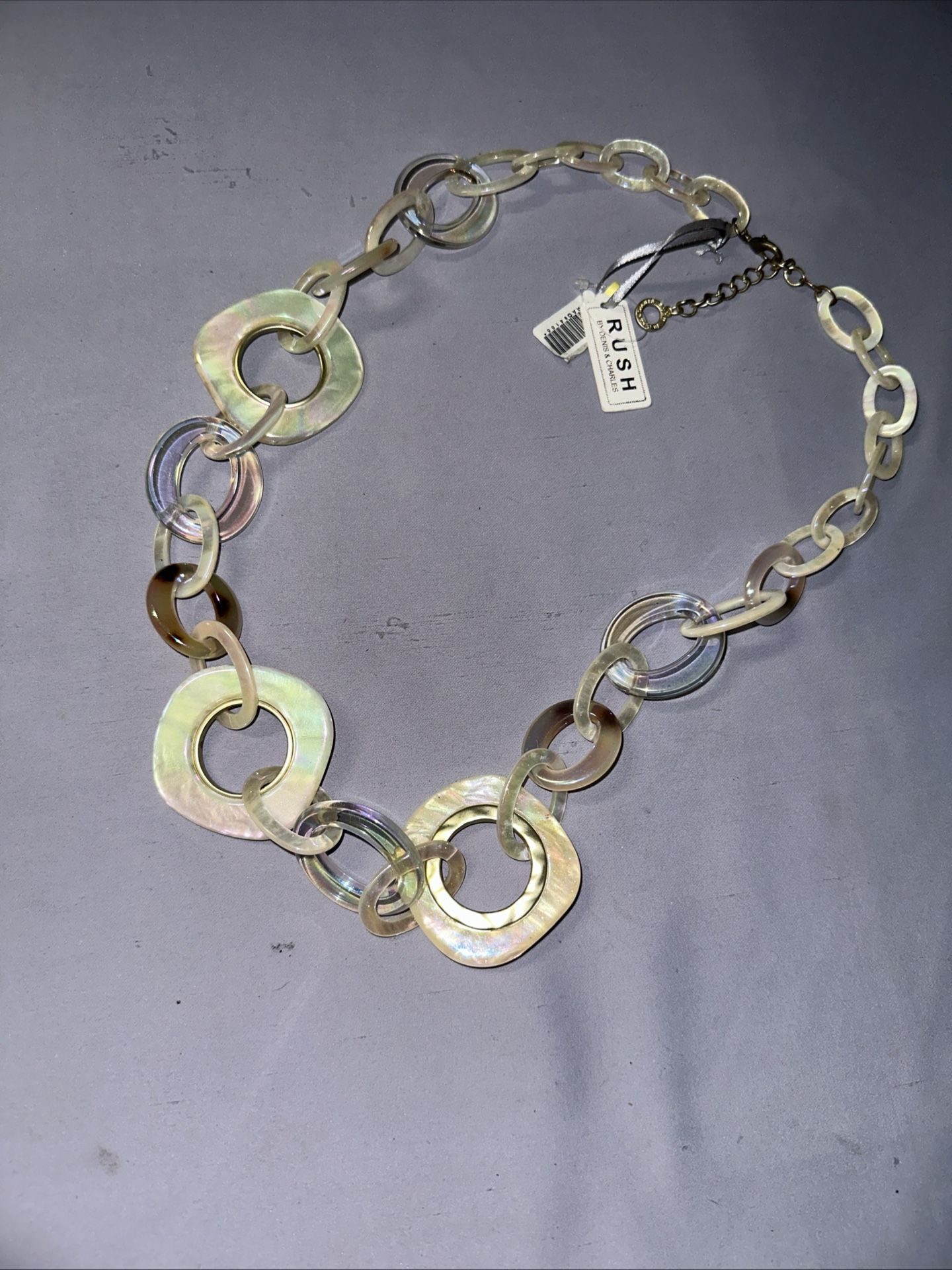 RUSH By Denise Charles Chunky Necklace 16" L Lucite Oval Loops Beige White And
