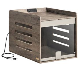 Feandrea Modern Dog Crate Furniture with Charging Station, Heather Greige