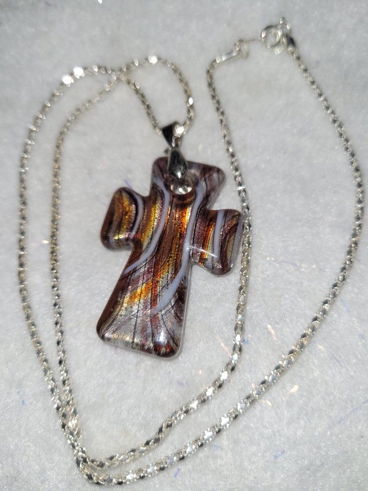 New Art Glass Cross Art Deco Necklace