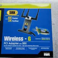 Brand NEW ,Unopened Box, Linksys 2.4ghz, 802.11g, Wireless-G  PCI adapter with SRX. Model No. WMP54GX 