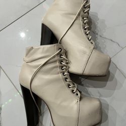 Platform White Lace Up Booties Shoes with New Heels and Bottoms