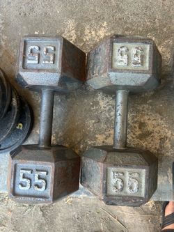 55 lb Cast Iron Hex Dumbbells Pair