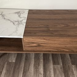 Walnut Convertible Coffee Table with Marble Effect