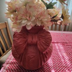 Large Pottery Vase W Flowers 