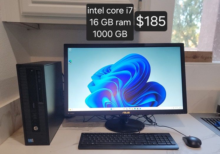 Windows 11 pro HP ProDesk computer Intel core i7.16 GB ram. 1000 GB storage. DELIVERY AVAILABLE.