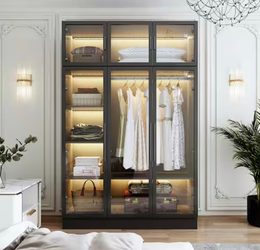 47.2" Modern White/Black Large Wardrobe with LED Lights