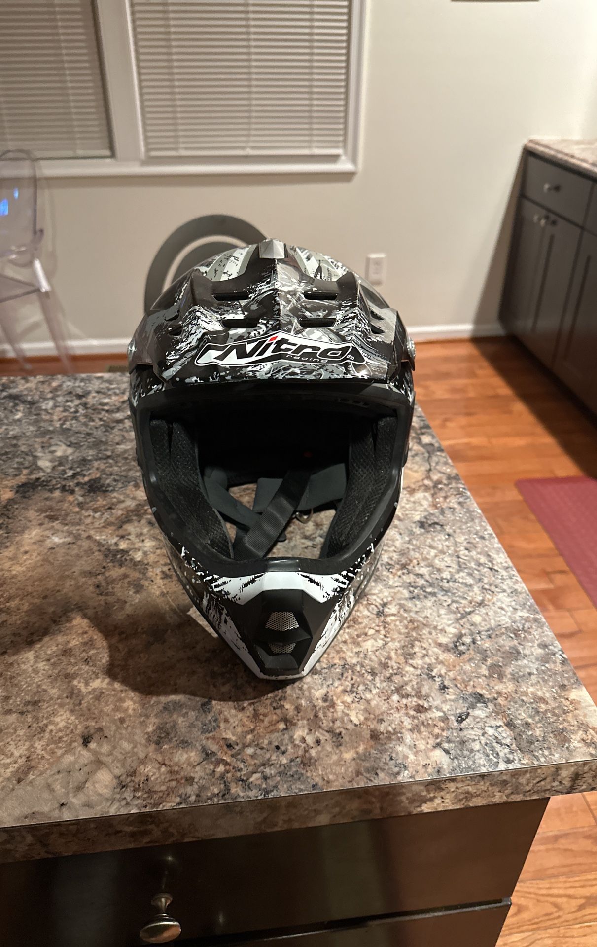 Gray,,white and black Dirt bike Helmet 