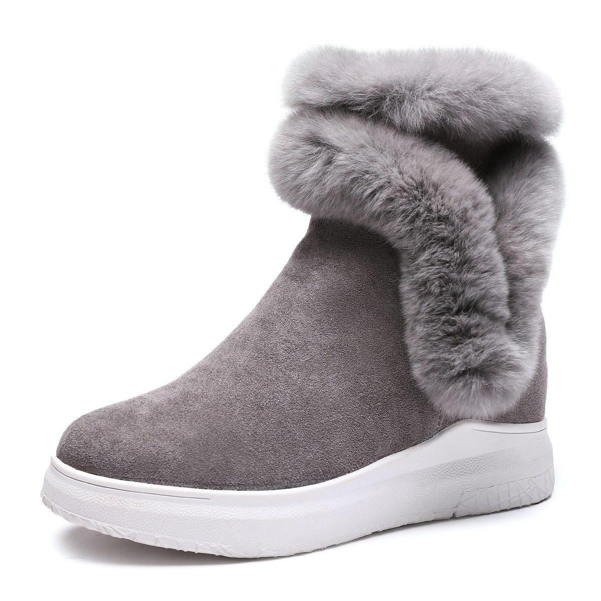 Womens Snow Boots Wedge Winter Warm Faux Fur Ankle Boots size# 7 grey