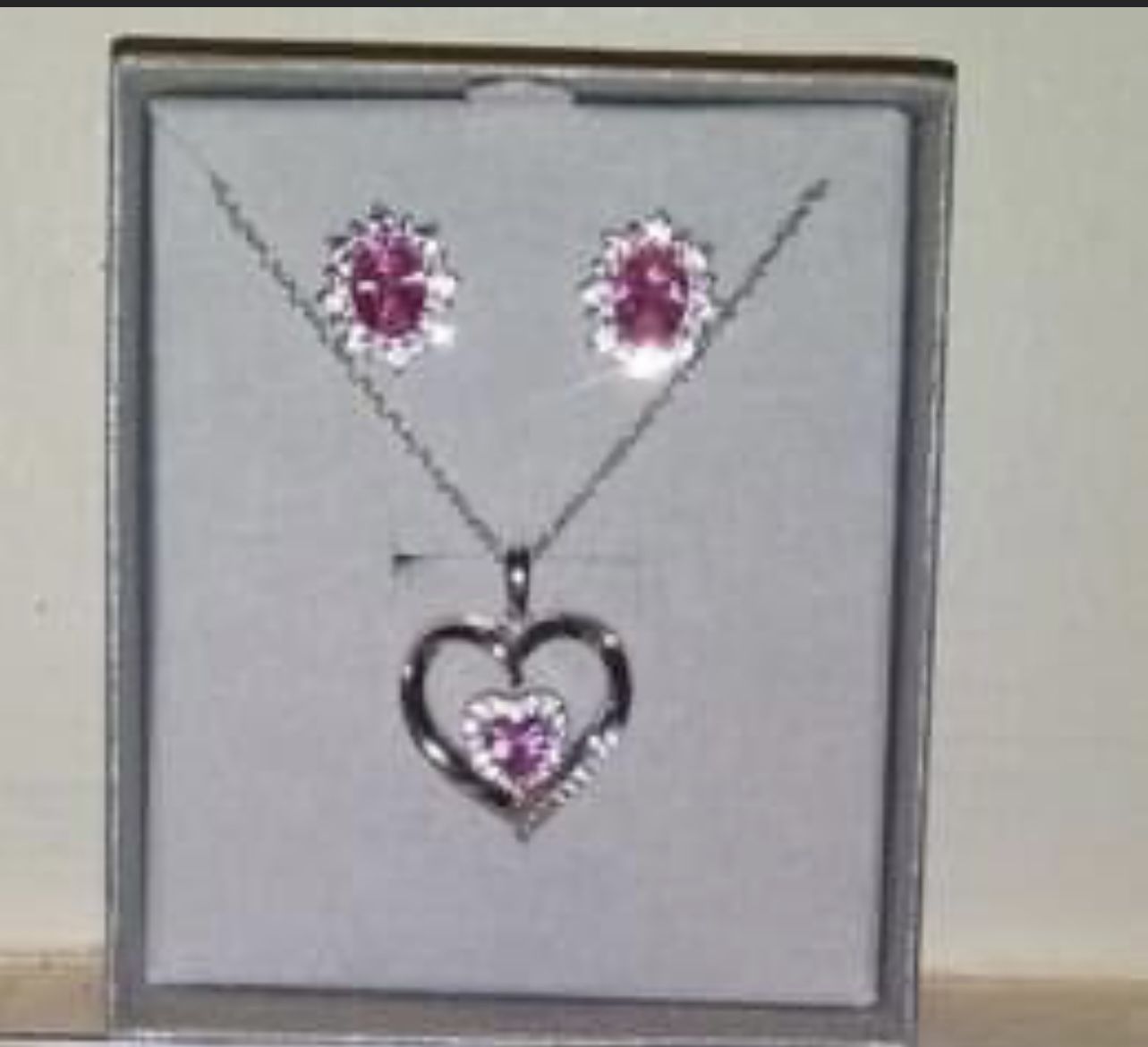 Sterling Silver W/Diamond Necklace And Earrings Great Valentine’s  Day Gift