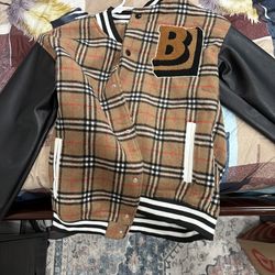 BURBERRY FELTON CHECK VARSITY JACKET IN DARK BIRCH BROWN