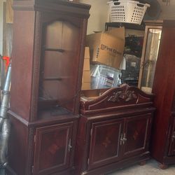 Entertainment center with glass shelves. 