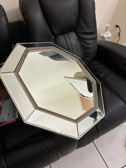 Champagne Silver Octagon Beveled Wall Mirror, Mirrored Frame