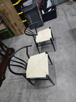 Black Metal Dining Chairs with Woven Seats