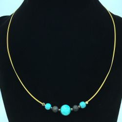 Gemstone Bead Necklace Quartz Lava Rock Turquoise Howlite Sterling Silver Clasp