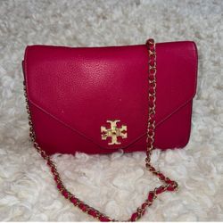 Tory Burch Fuchsia Crossbody Bag with Gold Accents