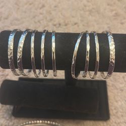 Sterling Silver 925 Stamped Bangles Size 8 Nine Pieces Weight 90 Grams 