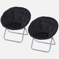 2 Pack Folding Saucer Chair Portable Faux Fur Soft Lounge Moon Chair for Bedroom