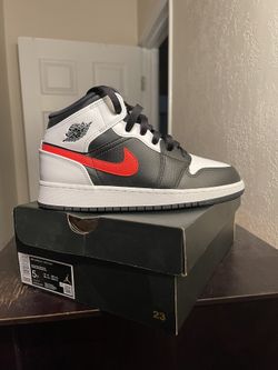 Jordan 1s Mid Youth Size 5 Black Chile Red And White