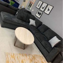 Almost Black Cozy L Shape Casual Couch Sectional🌟 New Brand🔥Showroom Available 👌