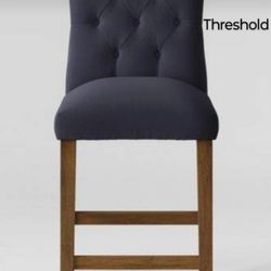 Brand New In Sealed Box Threshold ( Set Of 2 ) 24" Brookline Tufed Counter Stool Blue Navy Chestnut Finish 