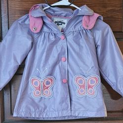 4T, OshKosh B'Gosh Girl Hooded Purple, Butterfly, Rain Jacket