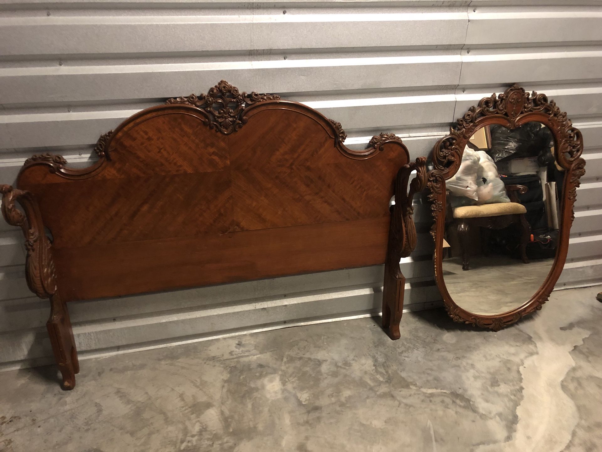 Antique headboard & dresser set with mirror and night table “gorgeous” 4 piece set rare estate vintage selling cheap!