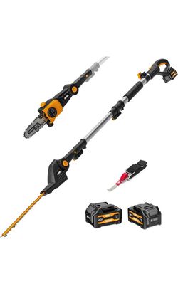 Alloyman 2-in-1 Telescopic Cordless Pole Hedge Trimmer 16'' &Pole Saw 8.6''