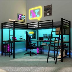 Double bunk bed with desks