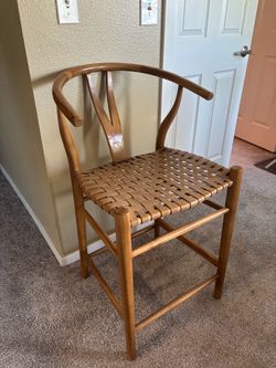 Wishbone Style Wood Chair with Woven Seat