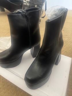 Black Platform Ankle Boots with Side Zip 7.5