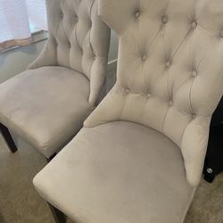 Upholstery Grey Dinning Chairs W/ Round Glass Table