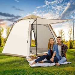 5-8Person Tent Beach Tent Backpacking Tent Camping Tent W ith Handbag 2 Extendable Canopies Mesh Doors And Mesh Windows Ventilated Sun Shelter For Out