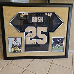 Reggie Bush Signed Framed Saints Jersey