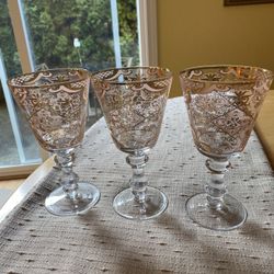 Patina Vie Wine Glass Goblet Signed Pink Gold 7” Set Of 3