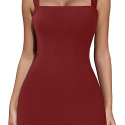 Women's Bodycon Dress Square Neck Sleeveless Tank Top Stretch Summer Mini Dresses（No Built in Shorts）