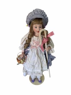 Franklin Heirloom Doll~Little Bo Peep With Staff & Stand ~17”VTG~1987