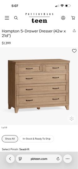Pottery Barn Hampton 5-Drawer Dresser (42w × 21d")