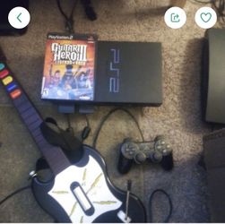 Ps2 Game System And Guitar And Guitar Hero Game With One Controller
