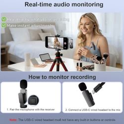 2-Pack Wireless Mini Lavalier Lapel Microphone for iPhone,Android Phone(2 in 1) - 65ft Cordless Clip on Dual Mics with Noise Reduction 6H Working Time