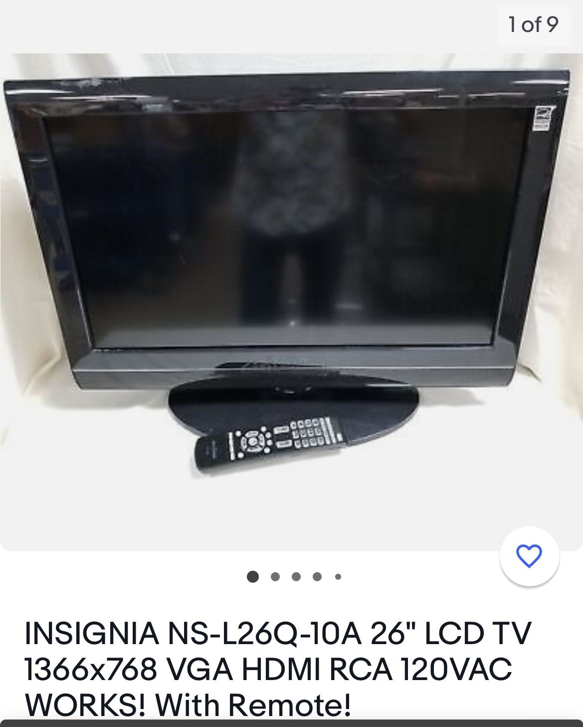 Insignia 26” LCD TV w/remote 