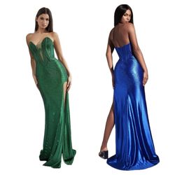 New With Tags Strapless Corset Bodice With Hot Stones Long Formal Dress & Prom Dress $235