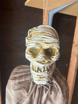 Animated Hanging Mummy Halloween Prop – LED Red Eyes – Haunted Hill Farm Style