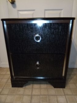 Signature Design by Ashley Amrothi Black Two Drawer Nightstand  with Rhinestone Encrusted Ring Pull Drawer Handles