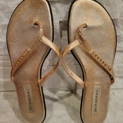 Burberry London Essentials Bloomhall Flat Thong Sandals Designer Pink Metallic
