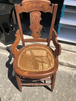 Antique Cane Seat Accent Chair 34” h x 18” d x 17” w Seat w 17”