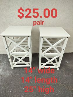Pair of White Wood Side Tables 14x14x25