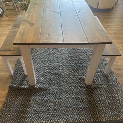 Cute Wooden Table With Matching Bench Seating 